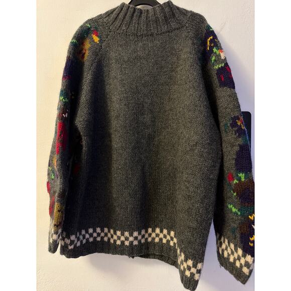 Rare Vintage GAP Hand-Knit Wool Cardigan Bold Floral SzL - Picture 7 of 9